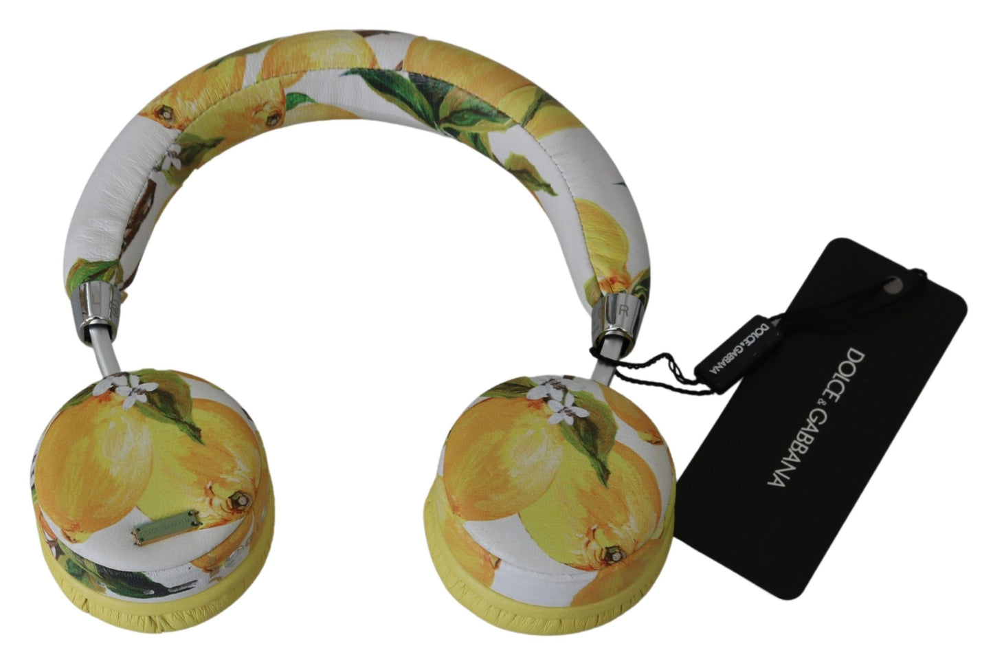 Dolce & Gabbana White Yellow Lemon Print Headset Headphones