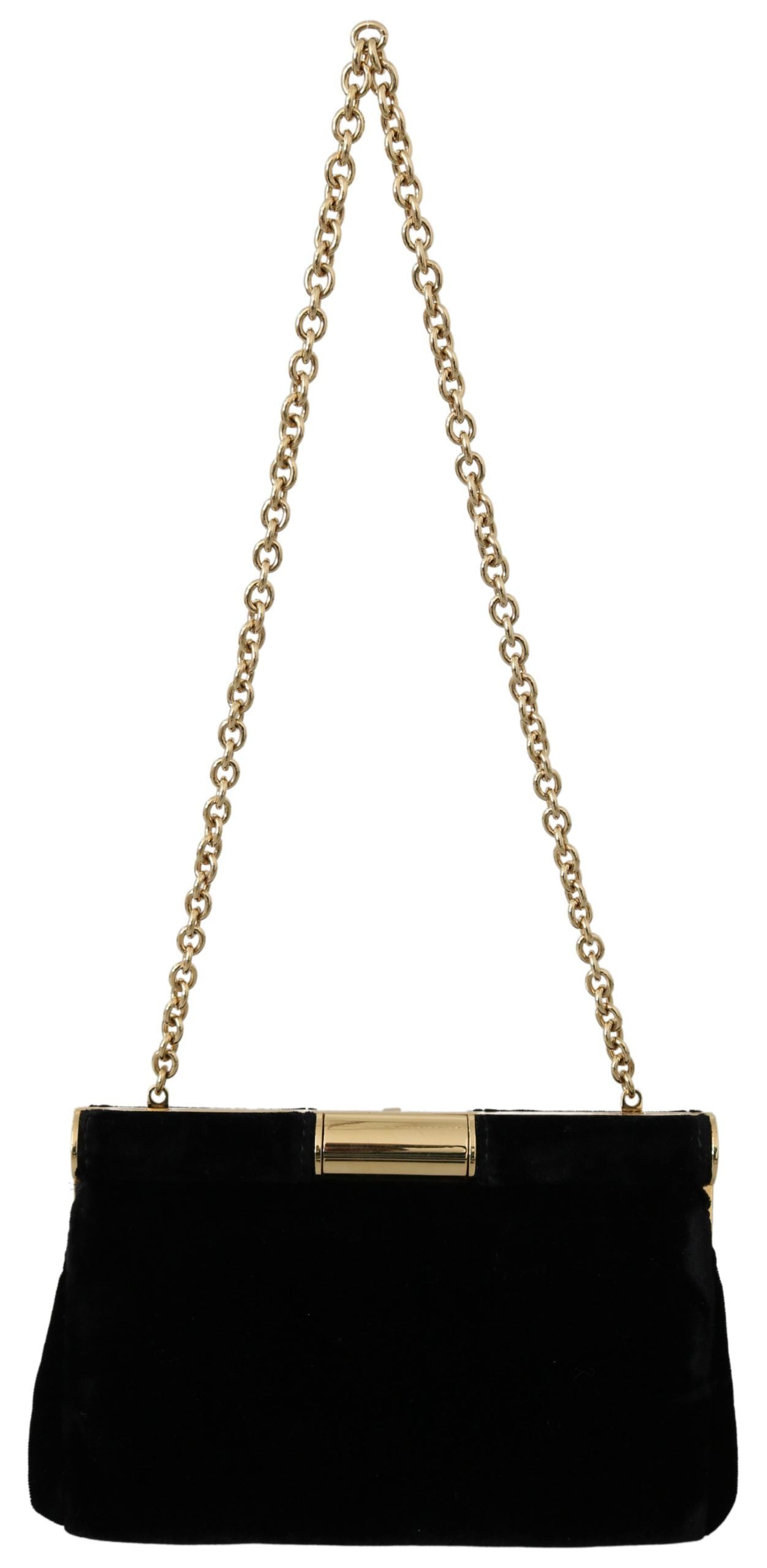 Dolce & Gabbana Black Velvet Crystal Studs Women Crossbody Sling Borse Bag