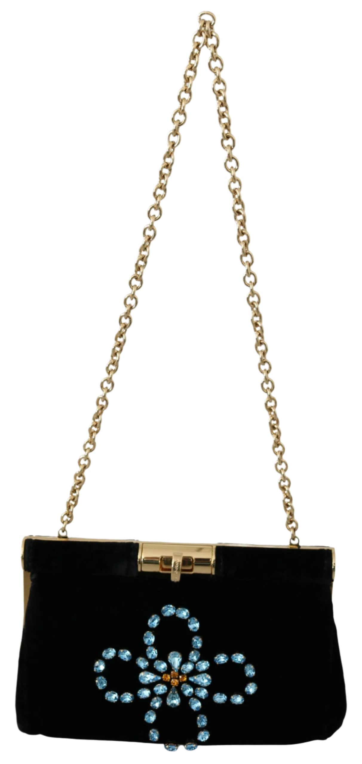 Dolce & Gabbana Black Velvet Crystal Studs Women Crossbody Sling Borse Bag
