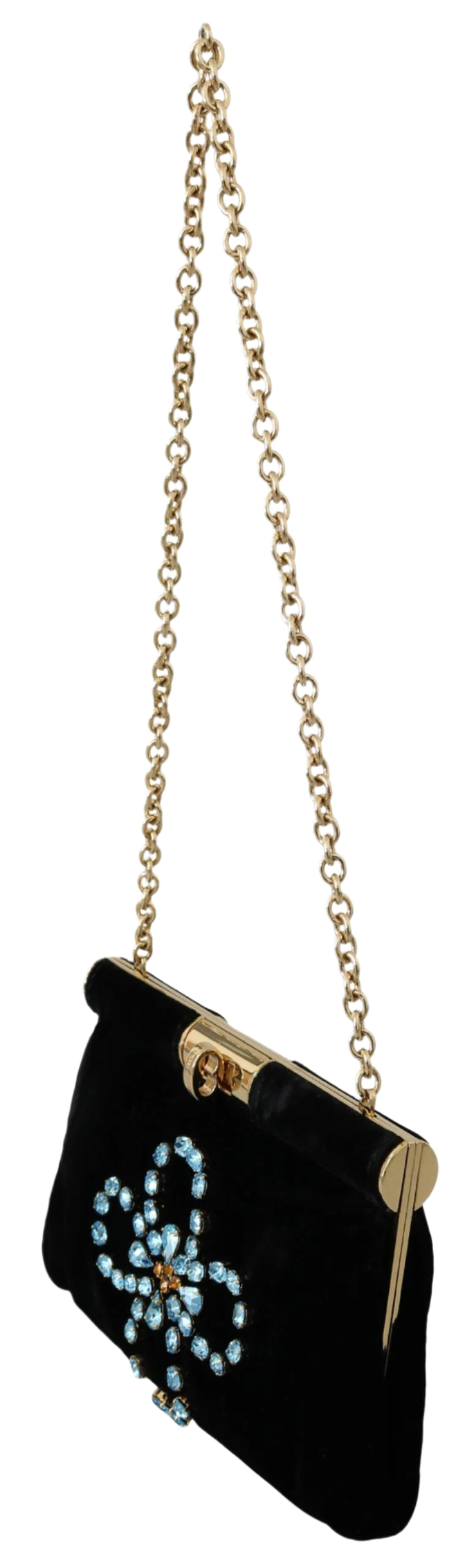 Dolce & Gabbana Black Velvet Crystal Studs Women Crossbody Sling Borse Bag