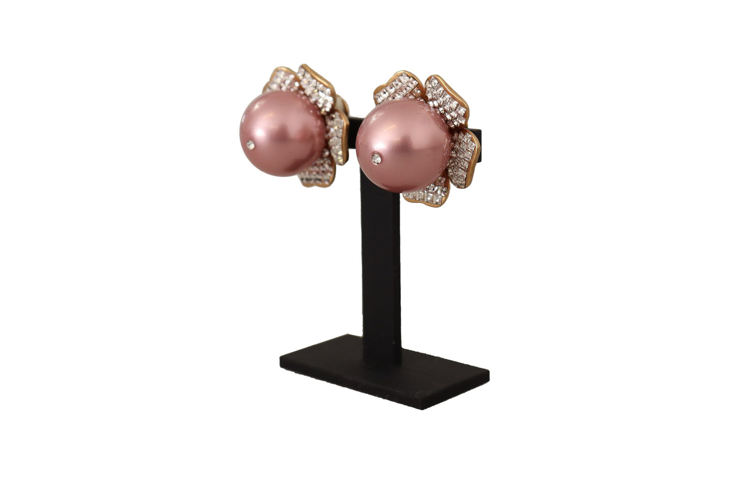 Dolce & Gabbana Gold Tone Maxi Faux Pearl Floral Clip-on Jewelry Earrings