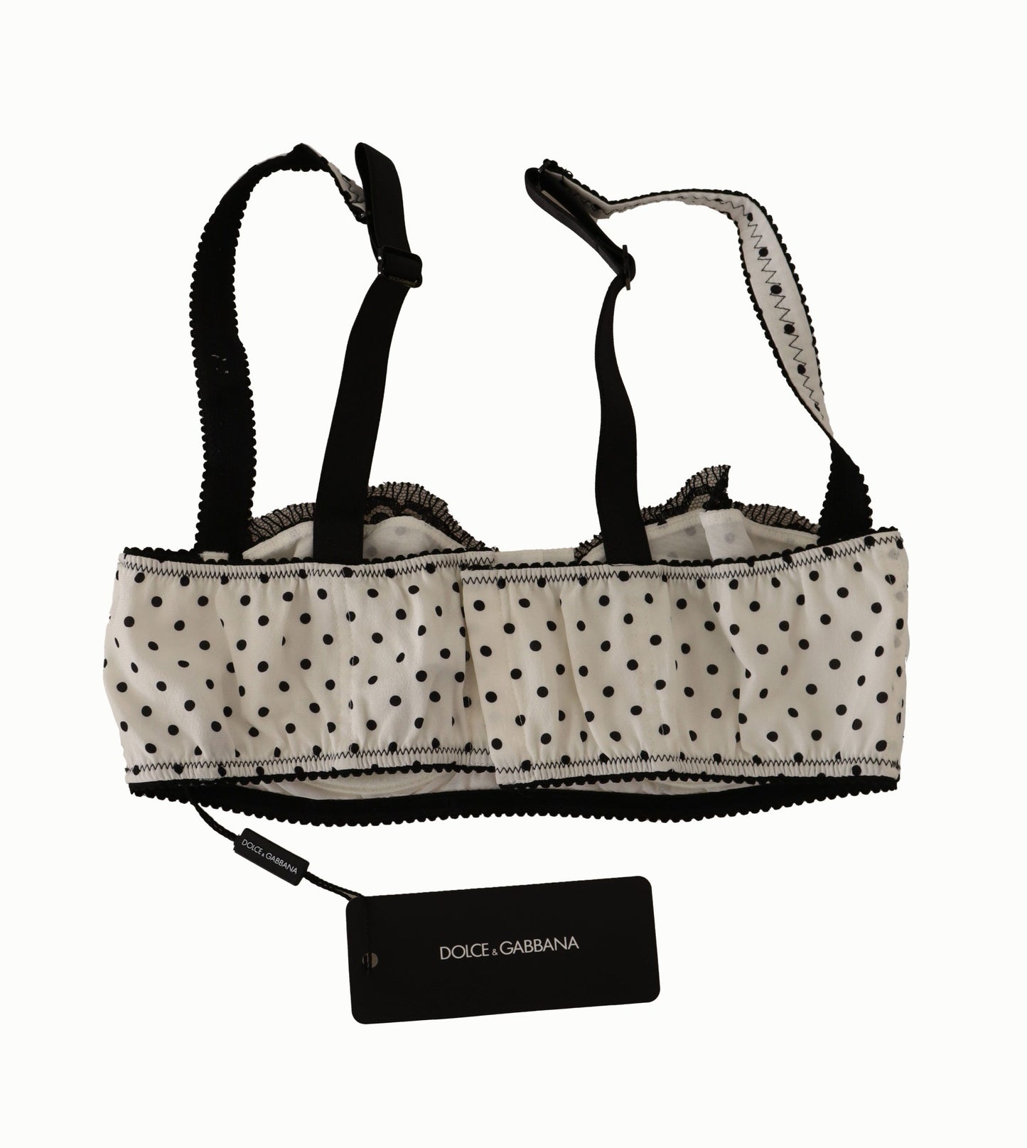Dolce & Gabbana White Black Polka Dot Satin Lace Balconette Bra