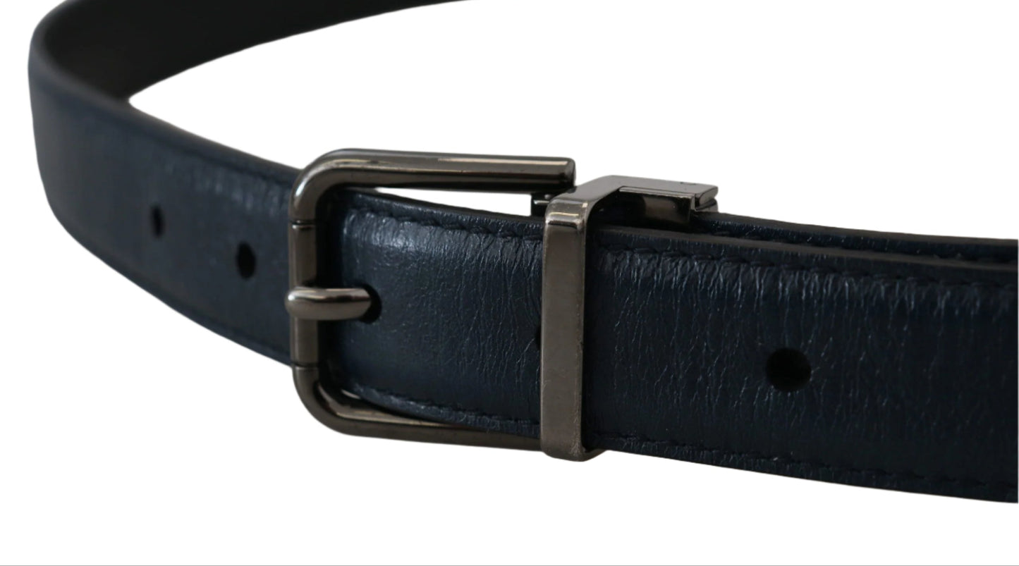 Dolce & Gabbana Blue Leather Silver Metal Buckle Vintage Belt