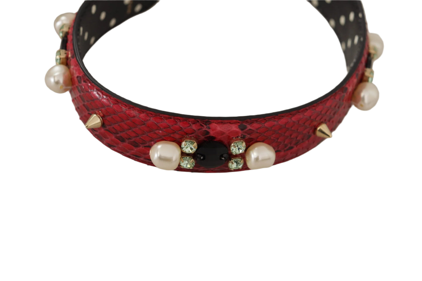 Dolce & Gabbana Red Python Leather Crystals Reversible Shoulder Strap