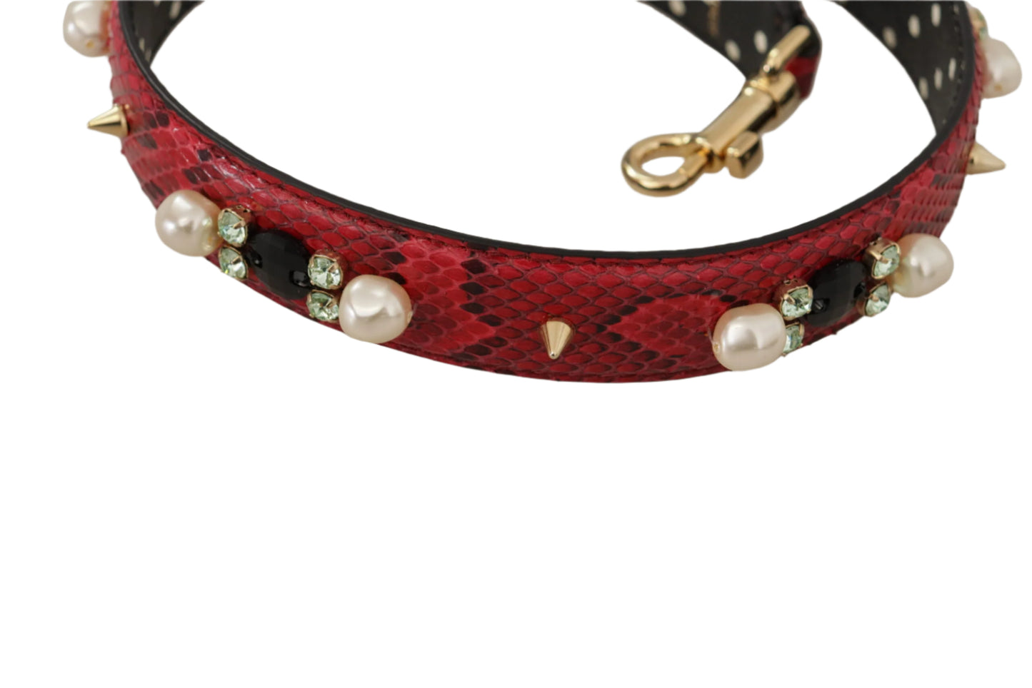 Dolce & Gabbana Red Python Leather Crystals Reversible Shoulder Strap