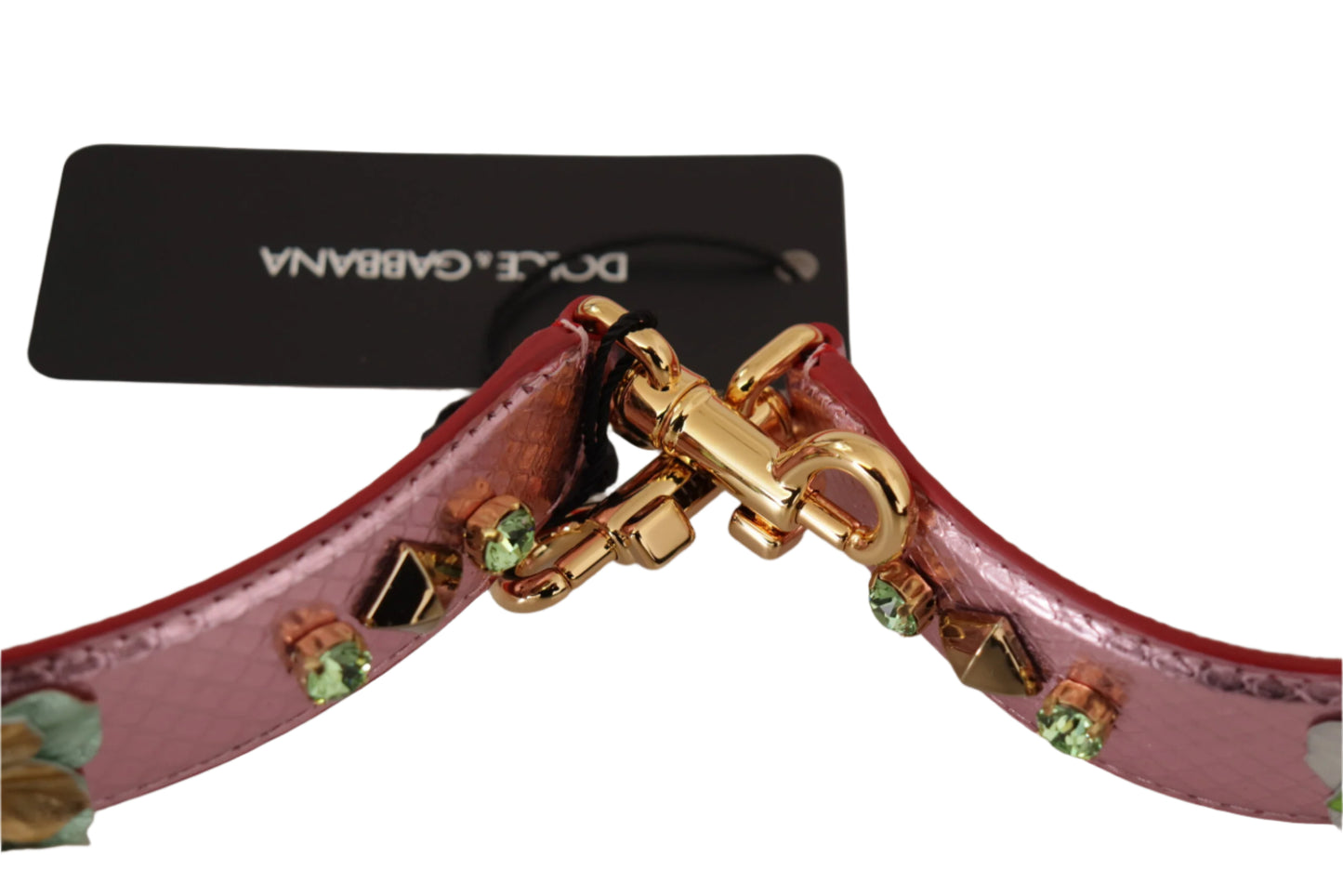 Dolce & Gabbana Metallic Pink Leather Studded Shoulder Strap