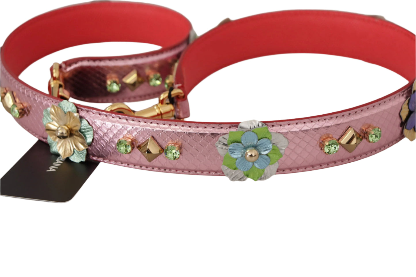 Dolce & Gabbana Metallic Pink Leather Studded Shoulder Strap