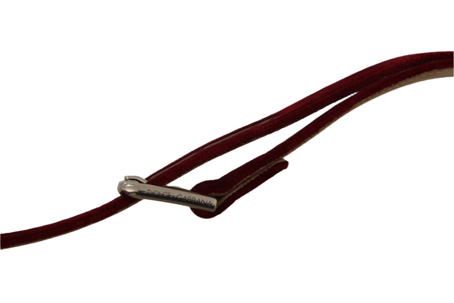 Dolce & Gabbana Red Velvet Silver Logo Engraved Metal Buckle Belt