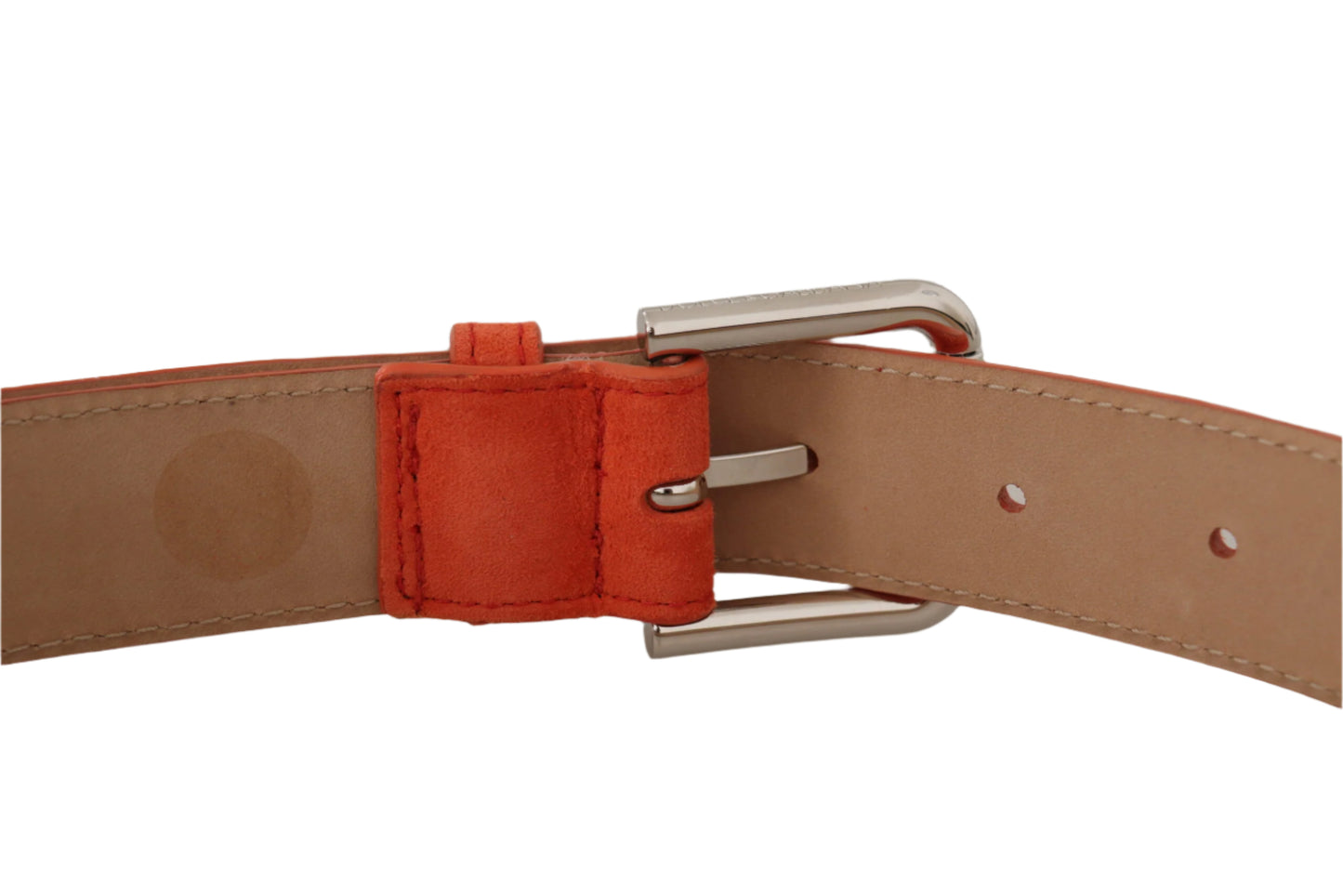Dolce & Gabbana Orange Leather Suede Silver Logo Metal Buckle Belt
