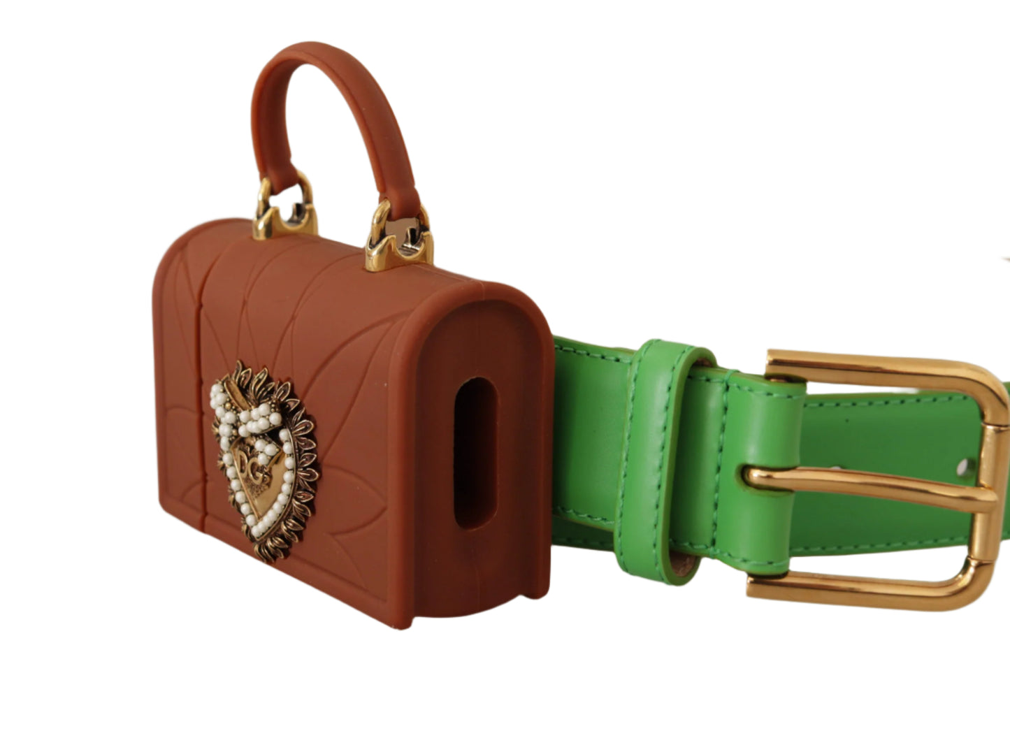 Dolce & Gabbana Green Leather Devotion Heart Micro Bag Headphones Belt