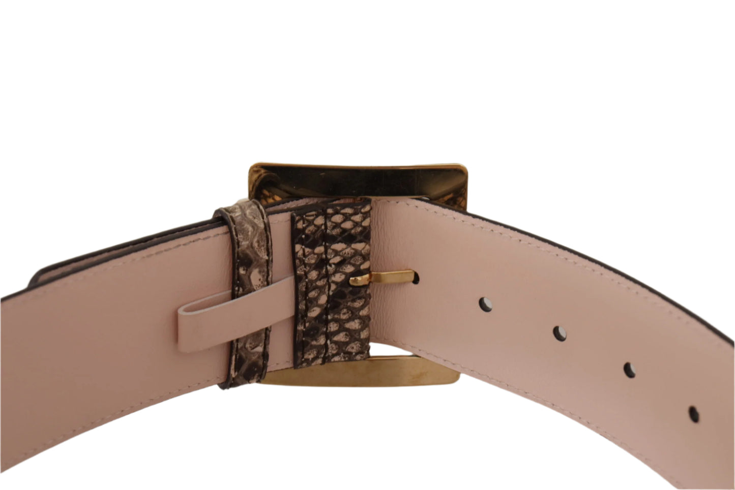 Dolce & Gabbana Beige Exotic Leather Wide Gold Metal Buckle Belt