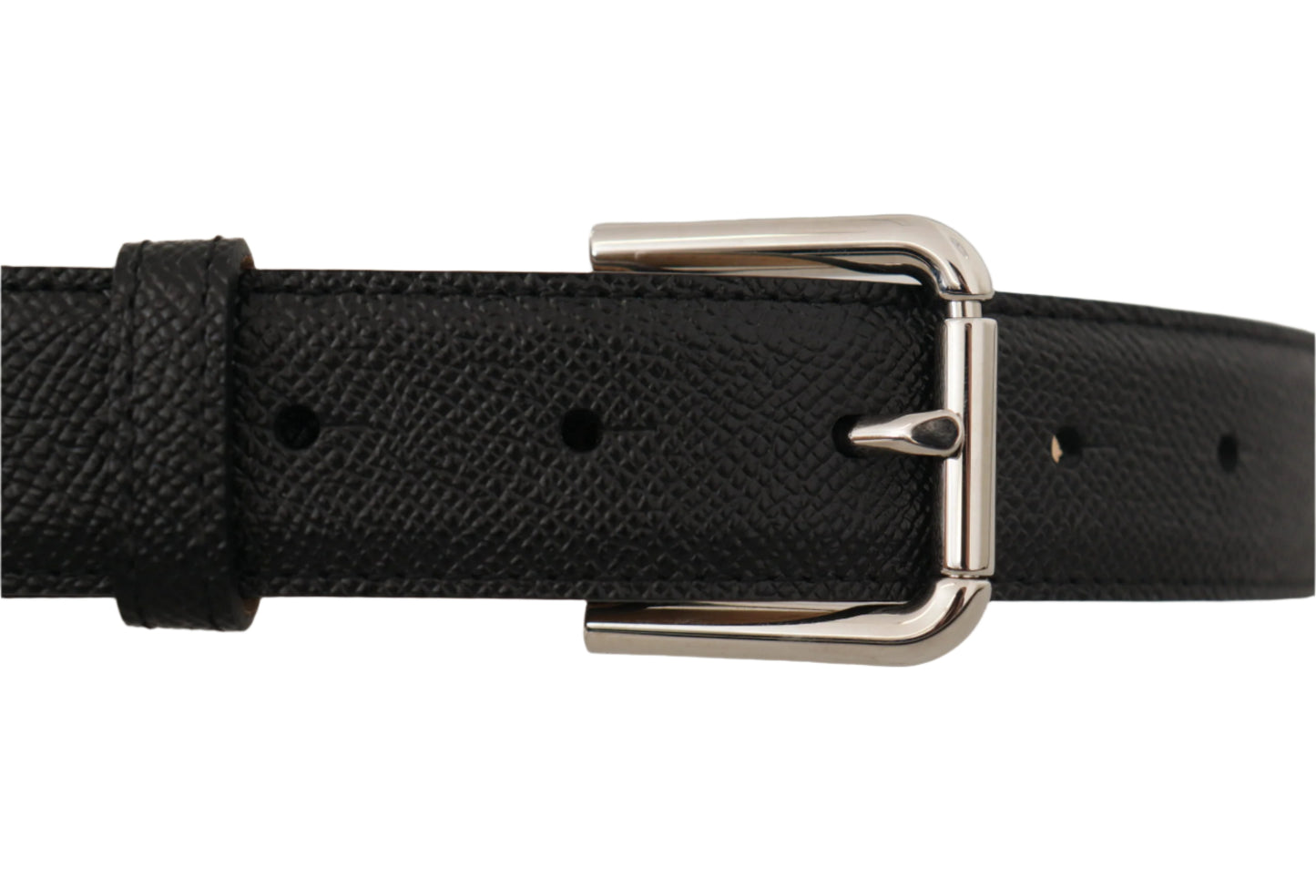 Dolce & Gabbana Black Calf Leather Brown Backend Metal Buckle Belt