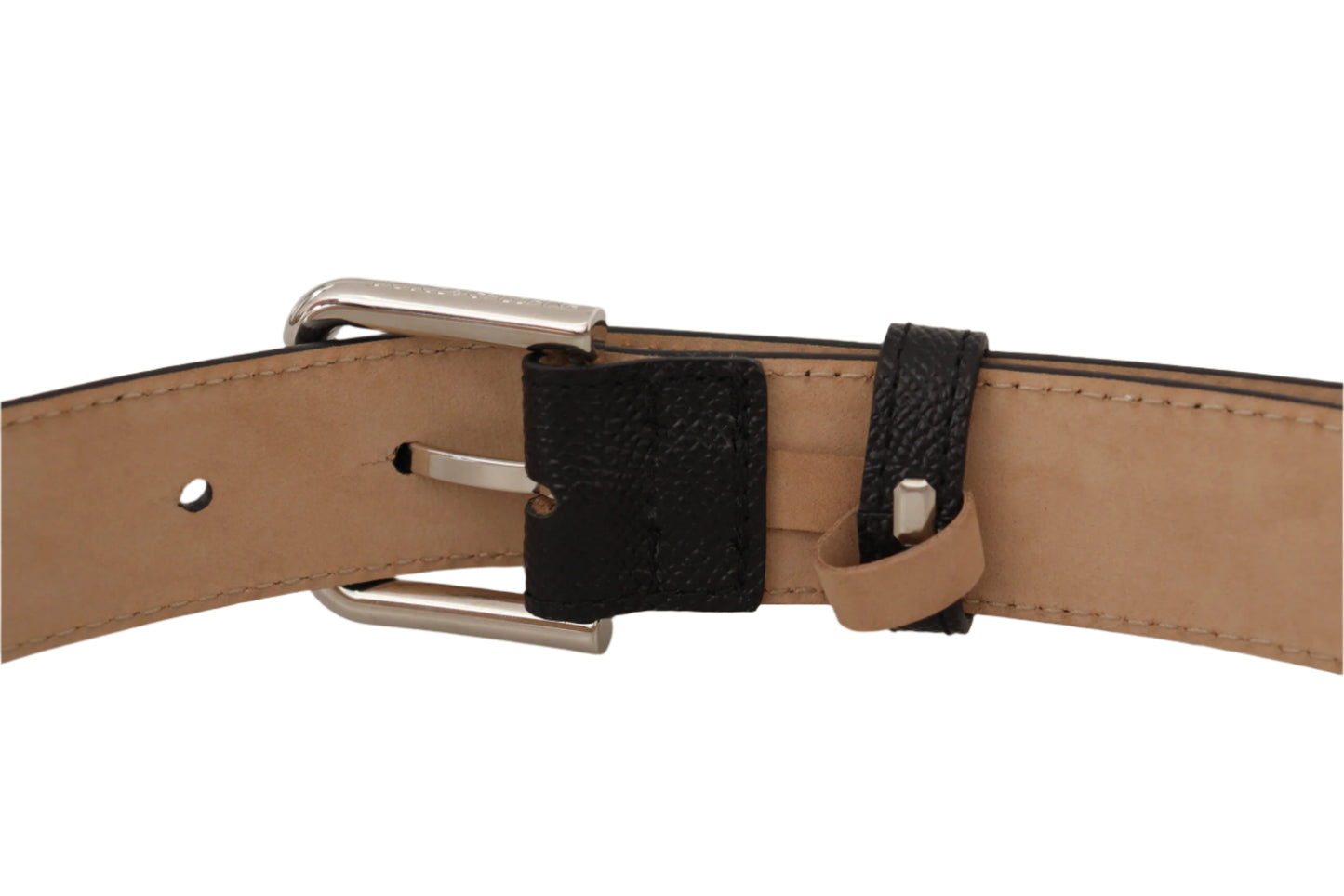 Dolce & Gabbana Black Calf Leather Brown Backend Metal Buckle Belt