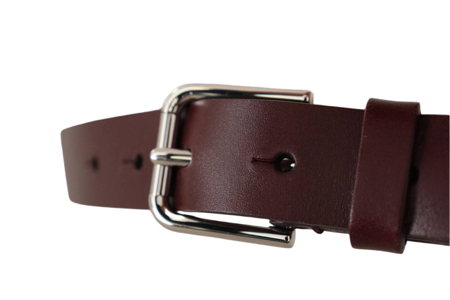 Dolce & Gabbana Maroon Calf Leather Silver Tone Metal Buckle Belt