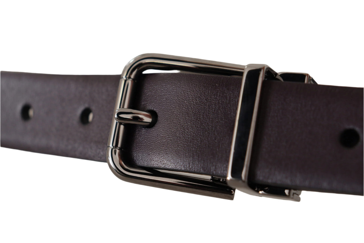Dolce & Gabbana Dark Purple Perforated Leather Metal Buckle Belt