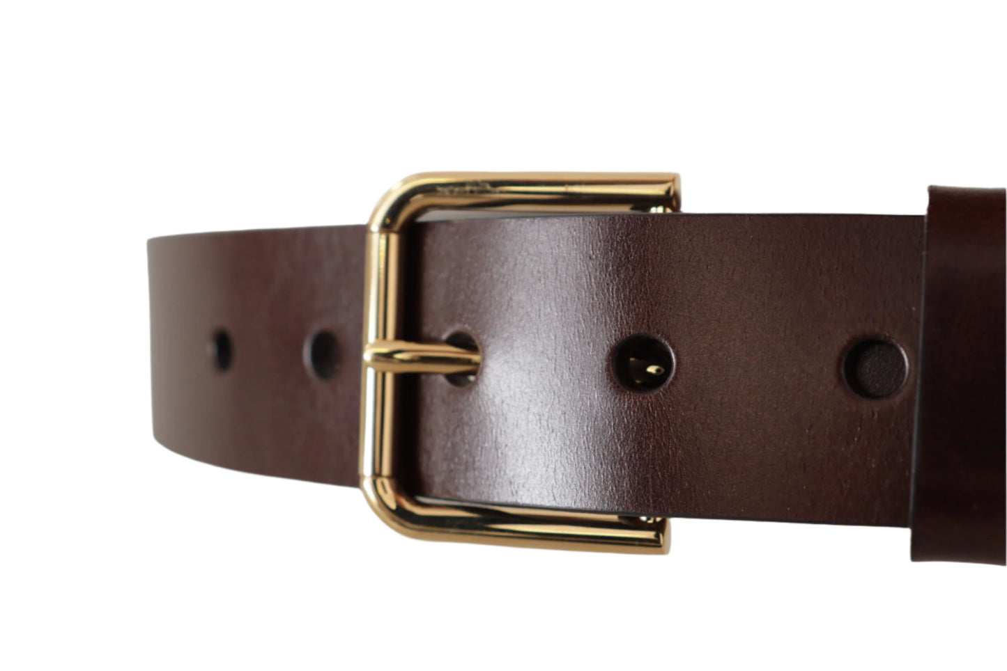 Dolce & Gabbana Brown Polished Leather Gold Tone Metal Buckle Belt