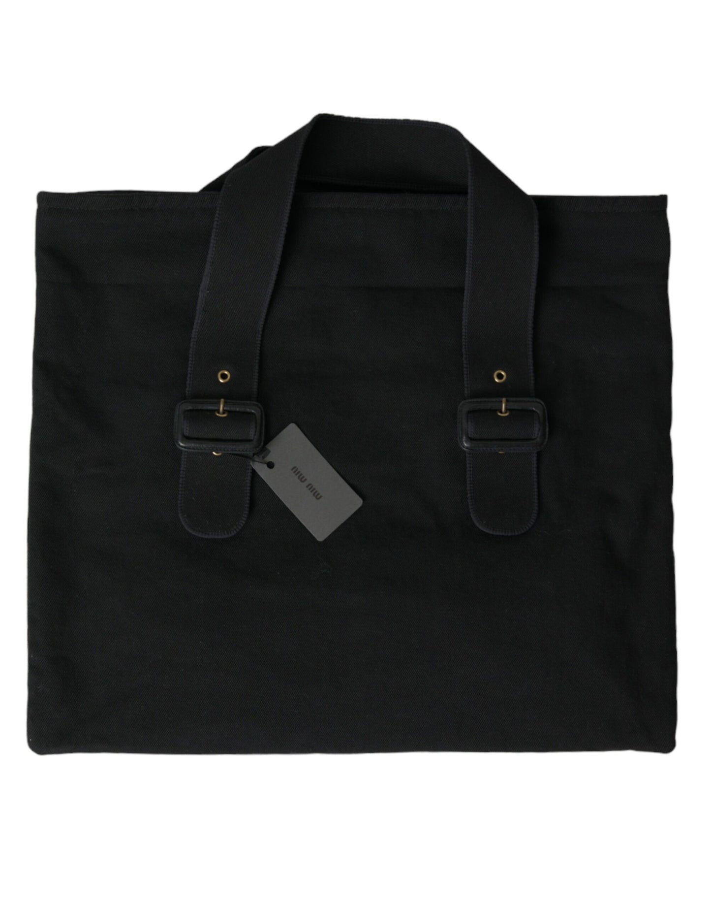 Miu Miu Black Canvas Denim Logo Shoulder Tote Shopping Bag