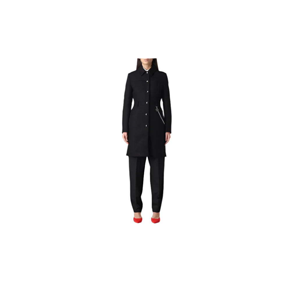 Love Moschino Elegant Black Wool Coat with Silver Chain Detail
