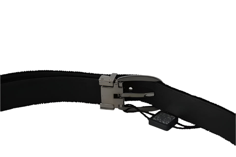 Dolce & Gabbana Black Velvet Silver Tone Metal Buckle Men Belt