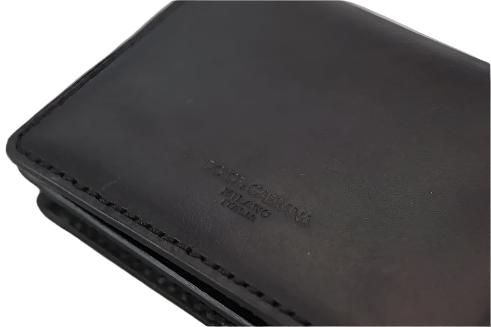 Dolce & Gabbana Black Leather Bifold Shoulder Sling Women Wallet