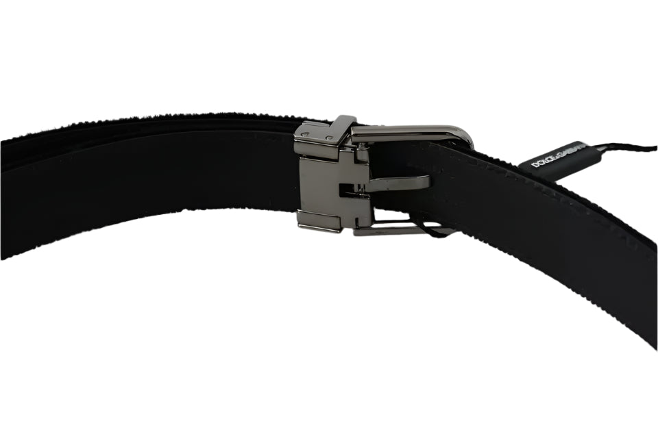 Dolce & Gabbana Black Velvet Leather Silver Buckle Belt