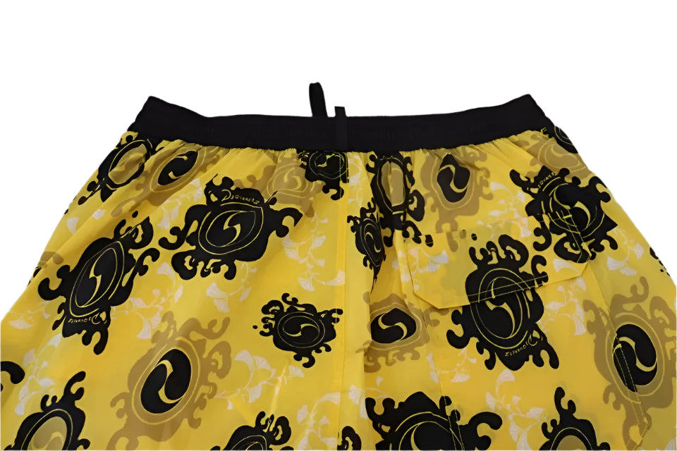 Dsquared² Yellow Black Printed Nylon Beachwear Shorts Swimwear