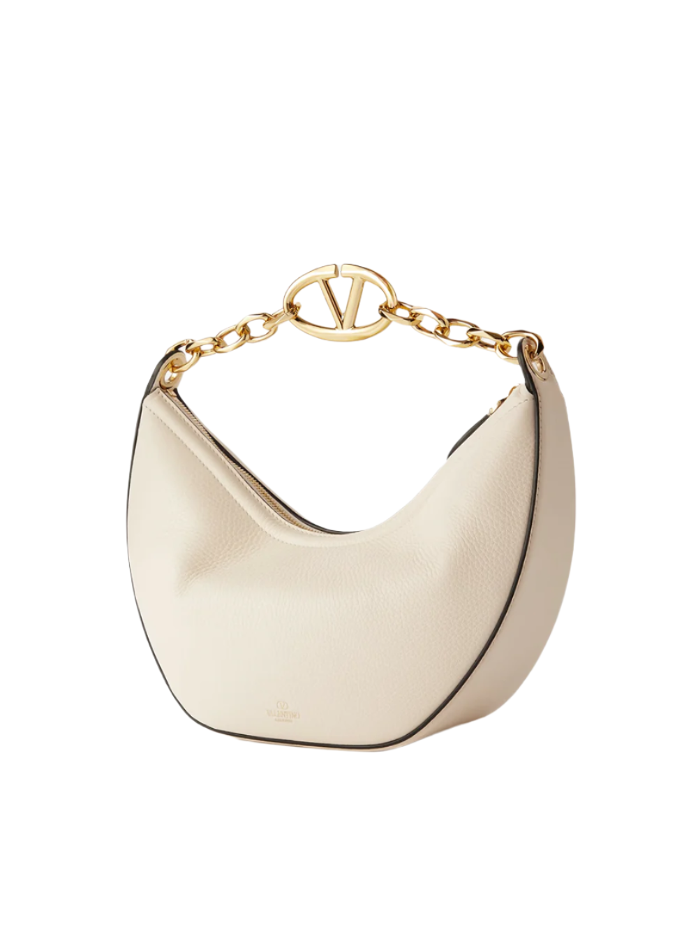 Valentino Garavani Ivory Leather Small Hobo Vlogo Shoulder Bag