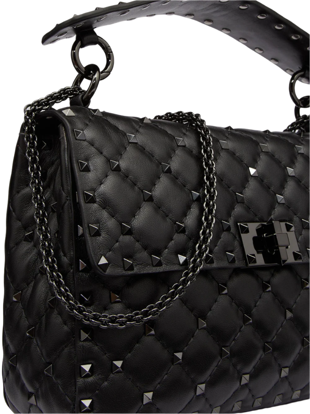 Valentino Garavani Black Nappa Leather Medium Rockstudt Spike Bag