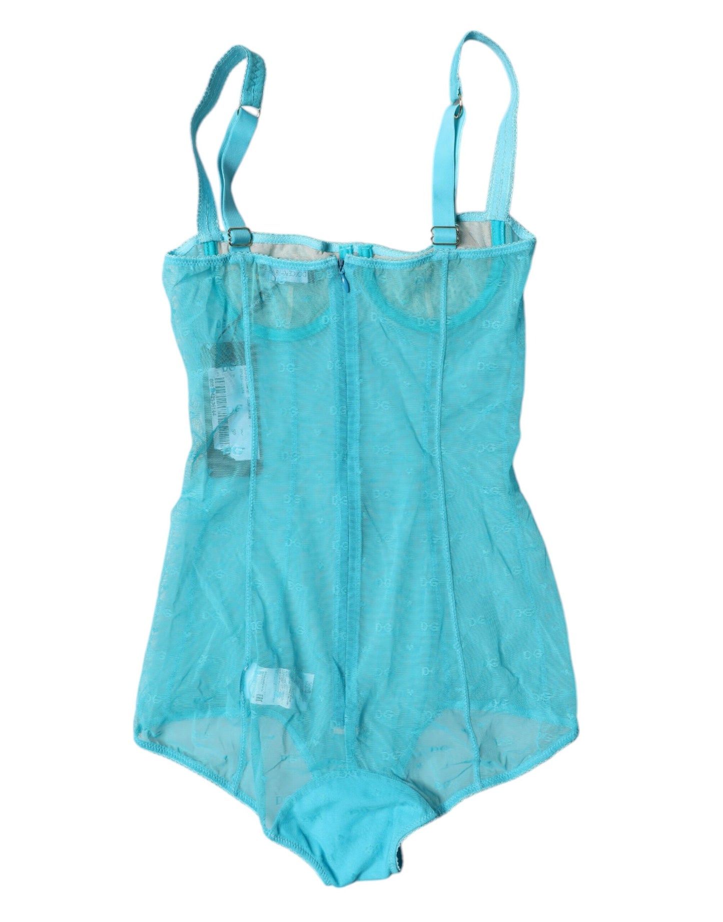 Dolce & Gabbana Blue Tulle Balconette Bra Bodysuit Underwear