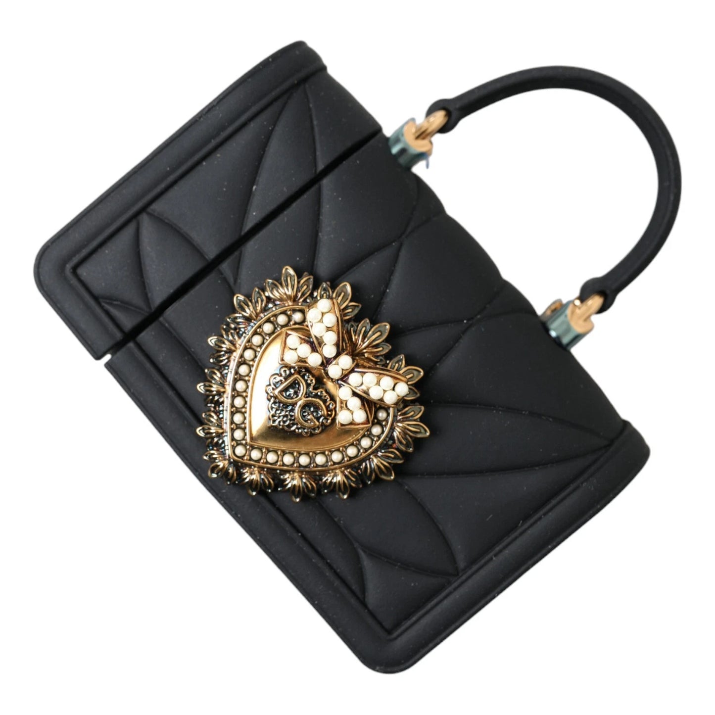Dolce & Gabbana Case Black Silicone Devotion Heart Cover Hand Bag Airpod