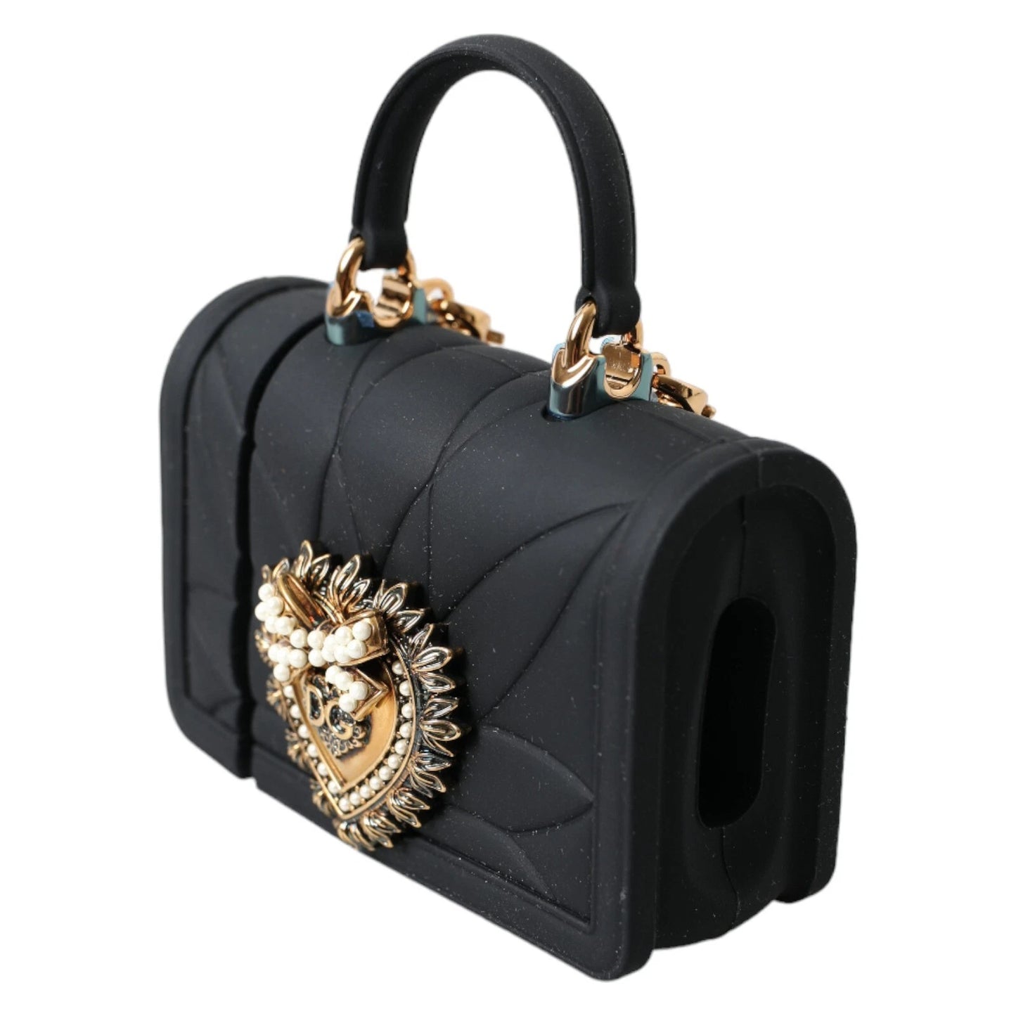 Dolce & Gabbana Case Black Silicone Devotion Heart Cover Hand Bag Airpod
