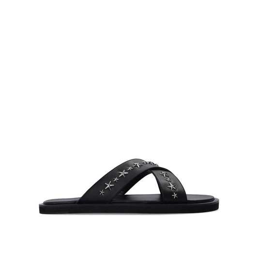 Jimmy Choo Black Calfskin Flat Sandals
