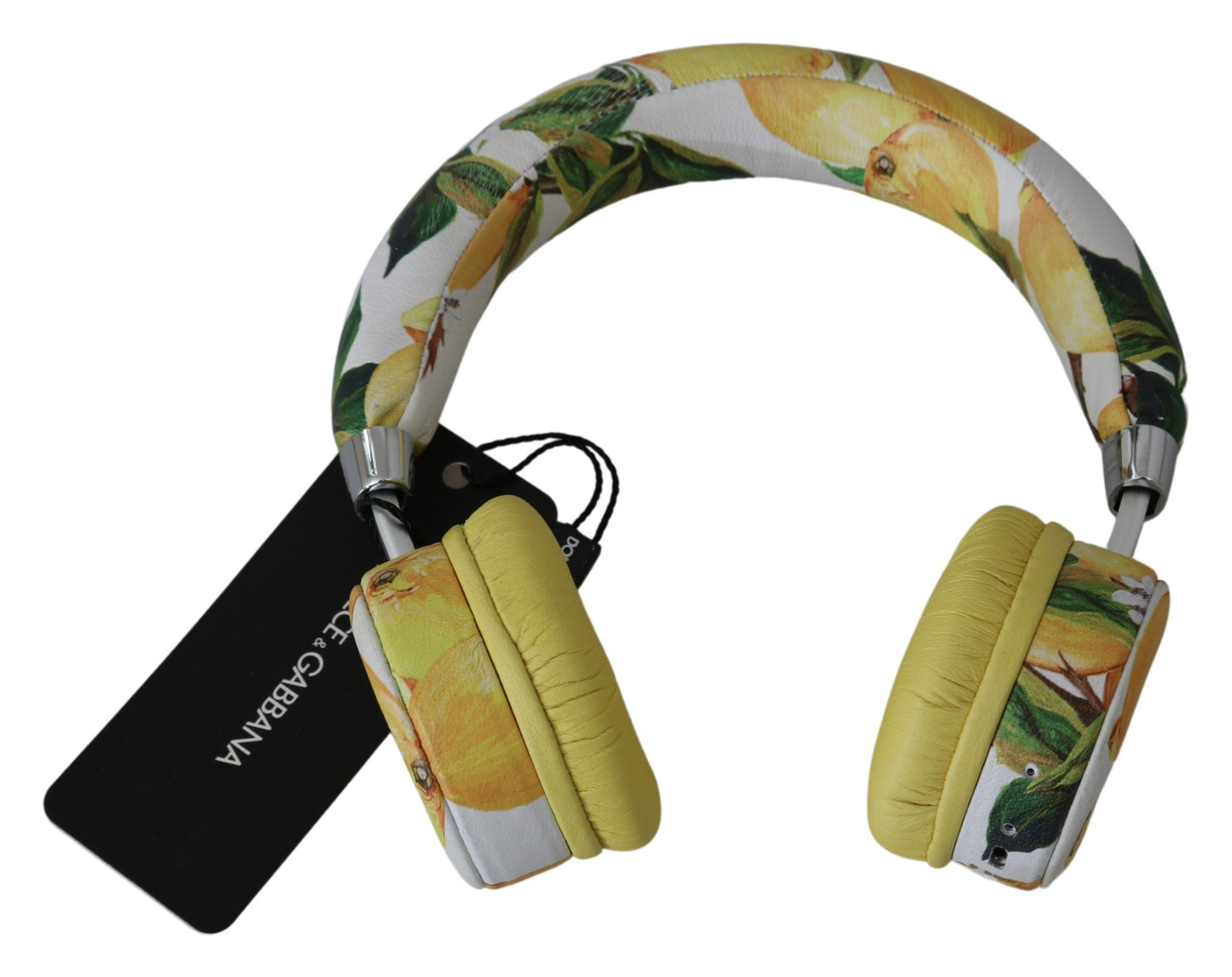 Dolce & Gabbana White Yellow Lemon Print Headset Headphones