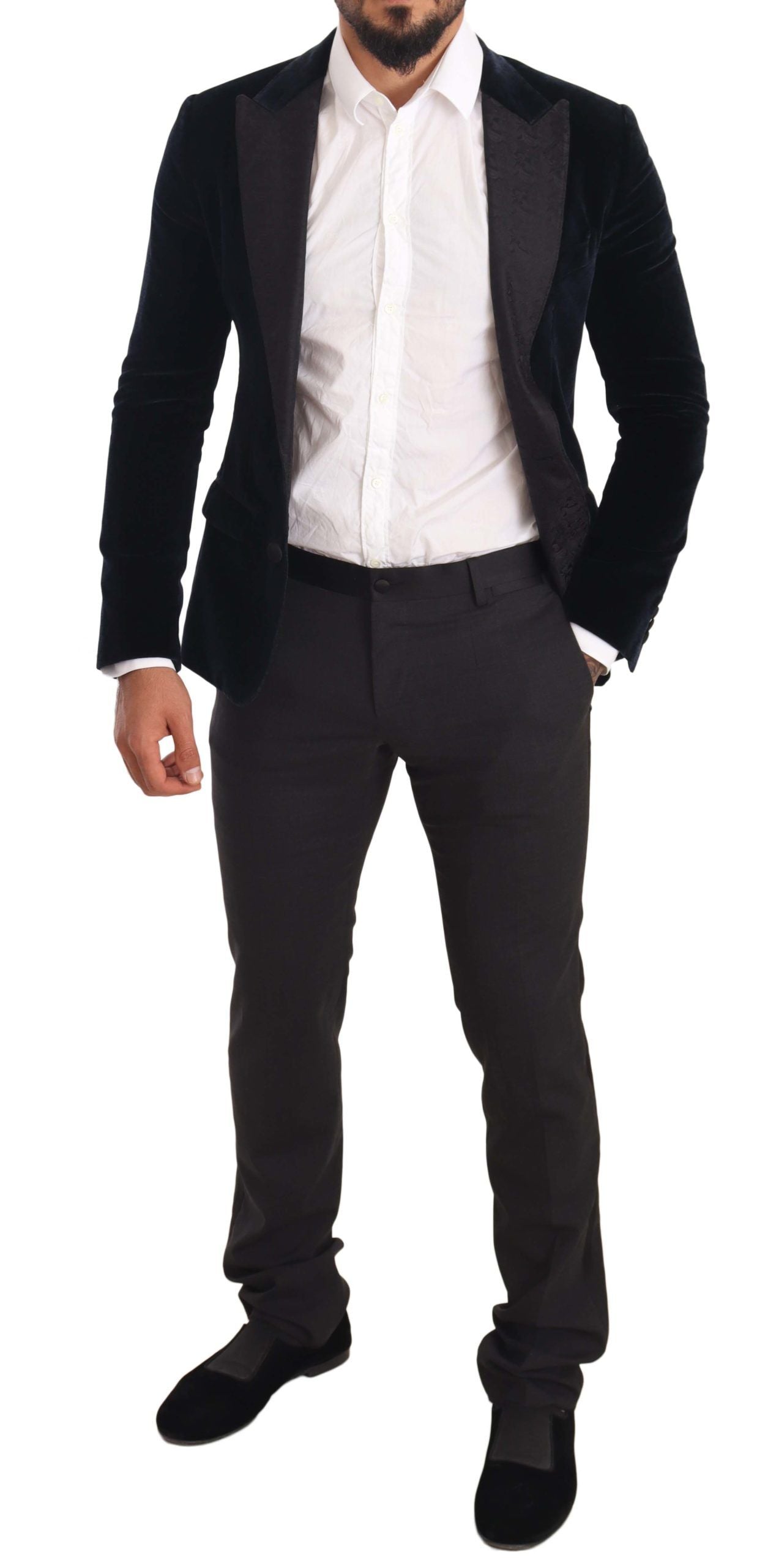 Dolce & Gabbana Blue Velvet Cotton Slim Fit Smoking Suit