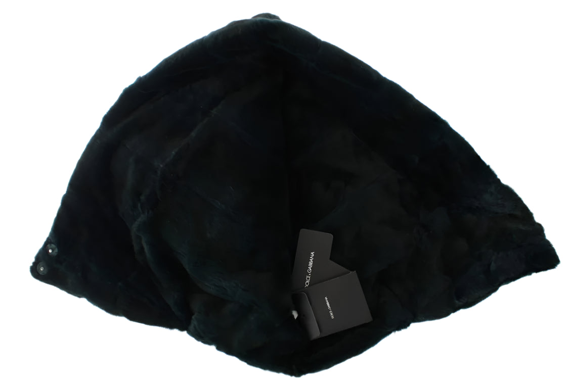 Dolce & Gabbana Green Weasel Fur Crochet Hood Scarf Hat