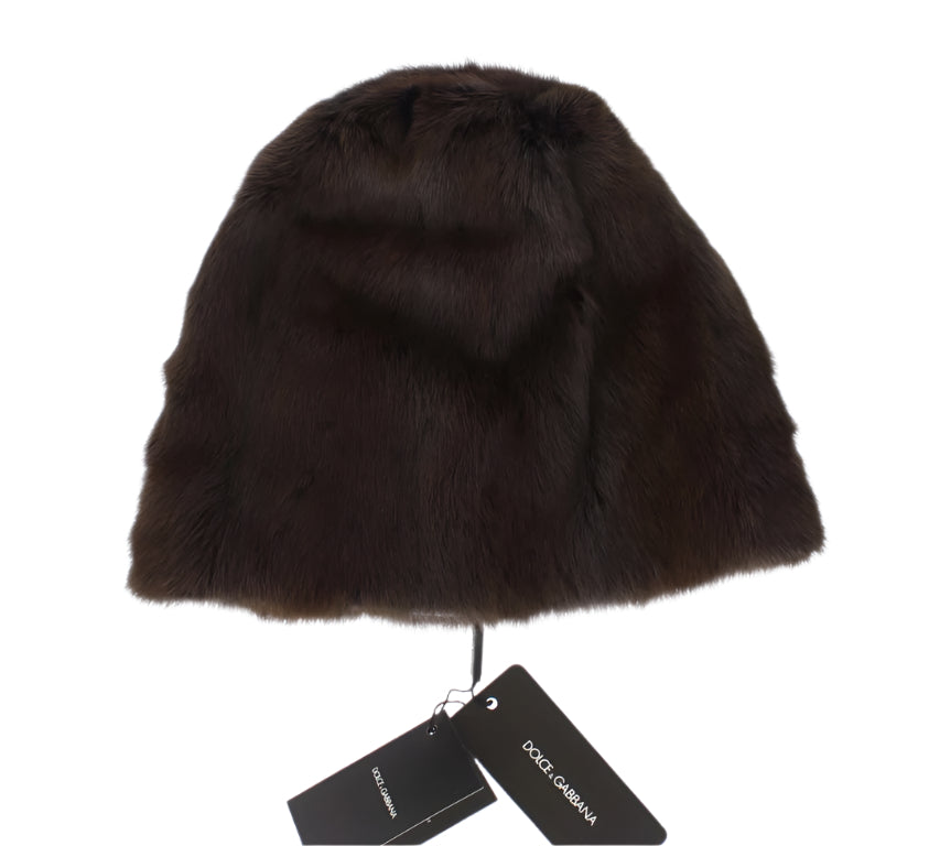 Dolce & Gabbana Brown Weasel Fur Womens Cashmere Hat Beanie