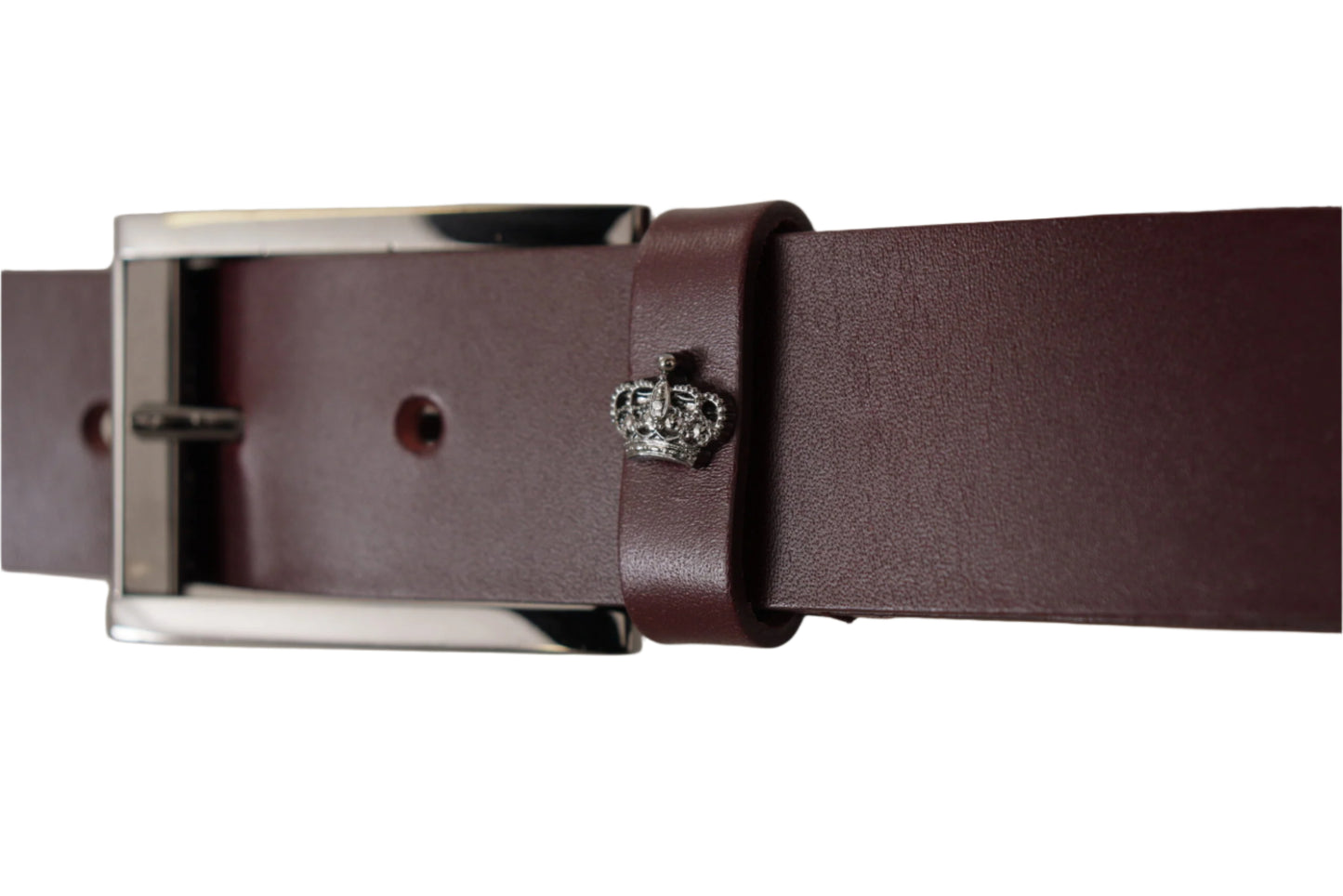 Dolce & Gabbana Brown Leather Silver Metal Crown Buckle Belt