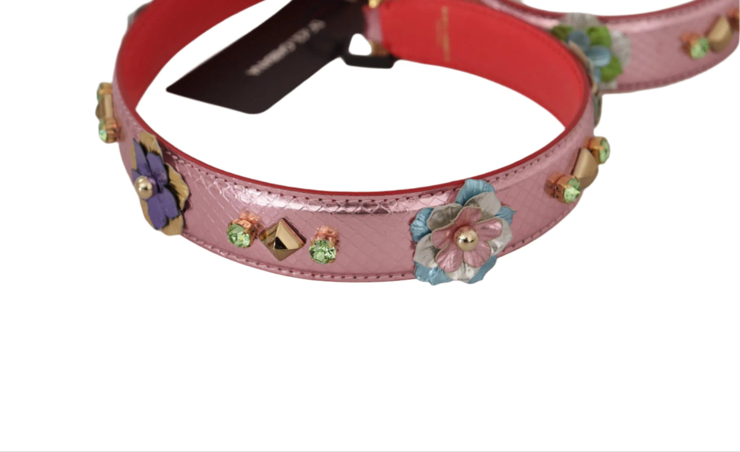 Dolce & Gabbana Metallic Pink Leather Studded Shoulder Strap