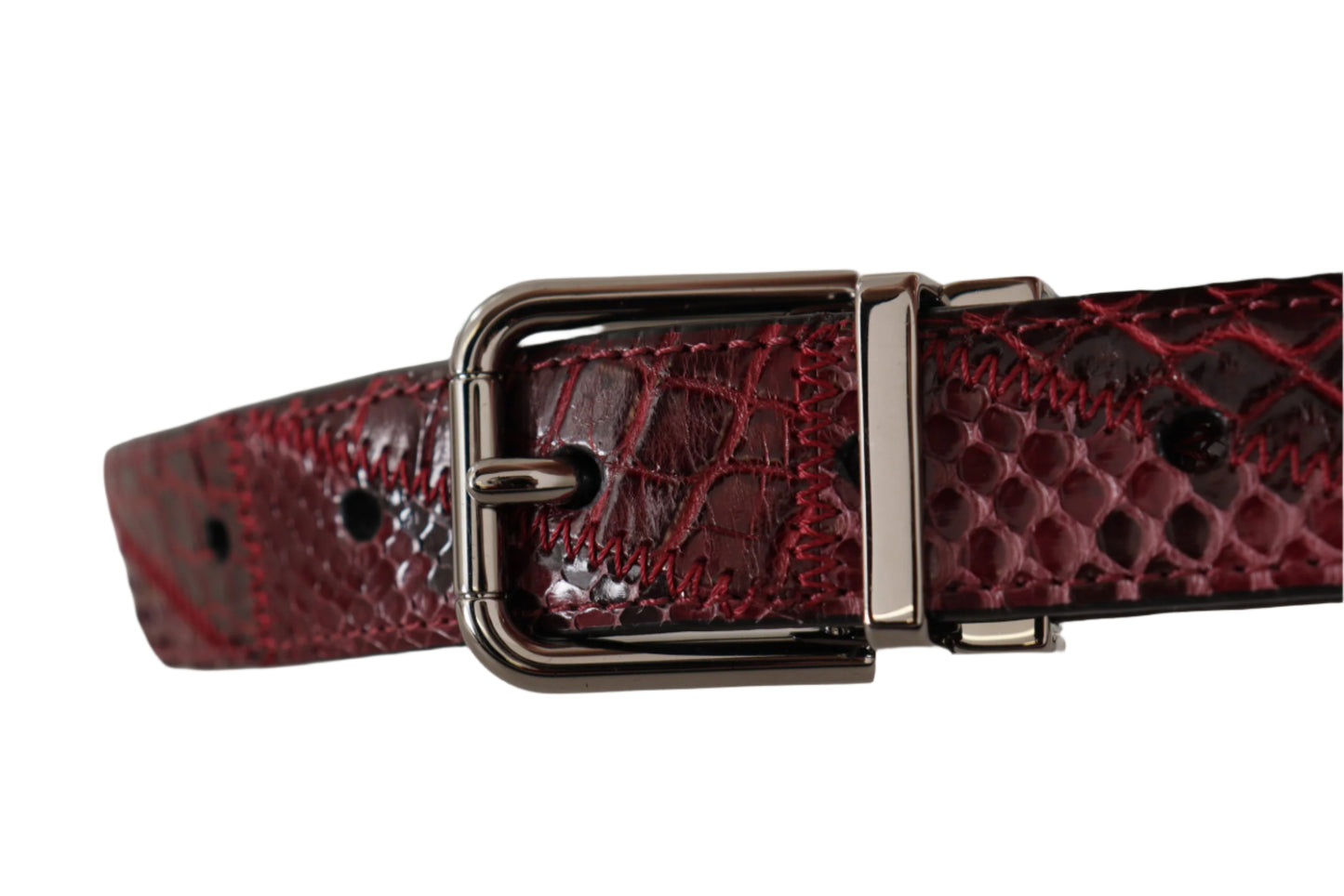 Dolce & Gabbana Red Exotic Leather Metal Logo Buckle Belt