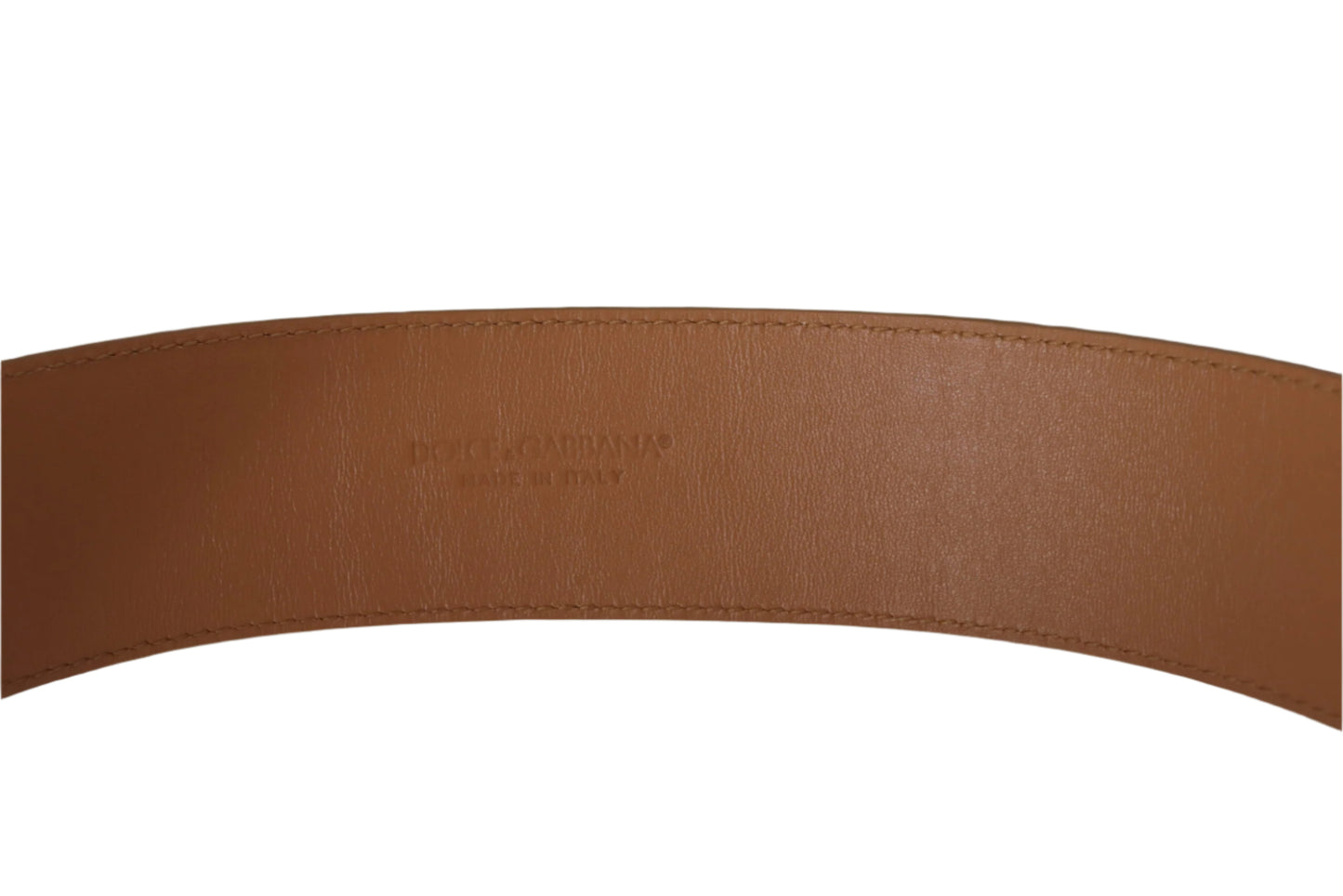 Dolce & Gabbana Brown Beige Leather Gold Metal Oval Buckle Belt