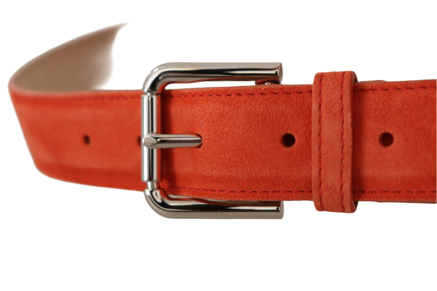 Dolce & Gabbana Orange Leather Suede Silver Logo Metal Buckle Belt