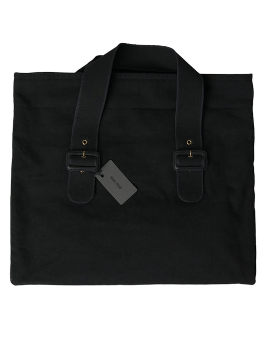 Miu Miu Black Canvas Denim Logo Shoulder Tote Shopping Bag