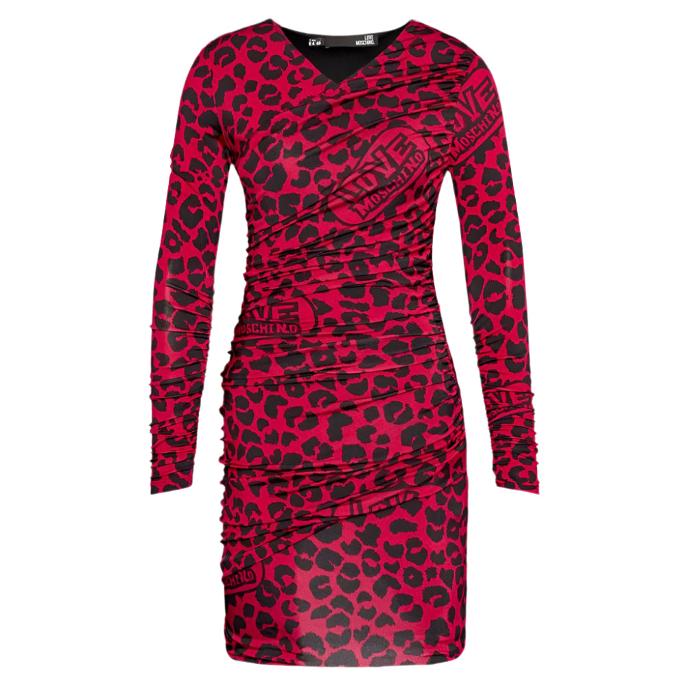 Love Moschino Chic Leopard Texture Dress in Pink and Black