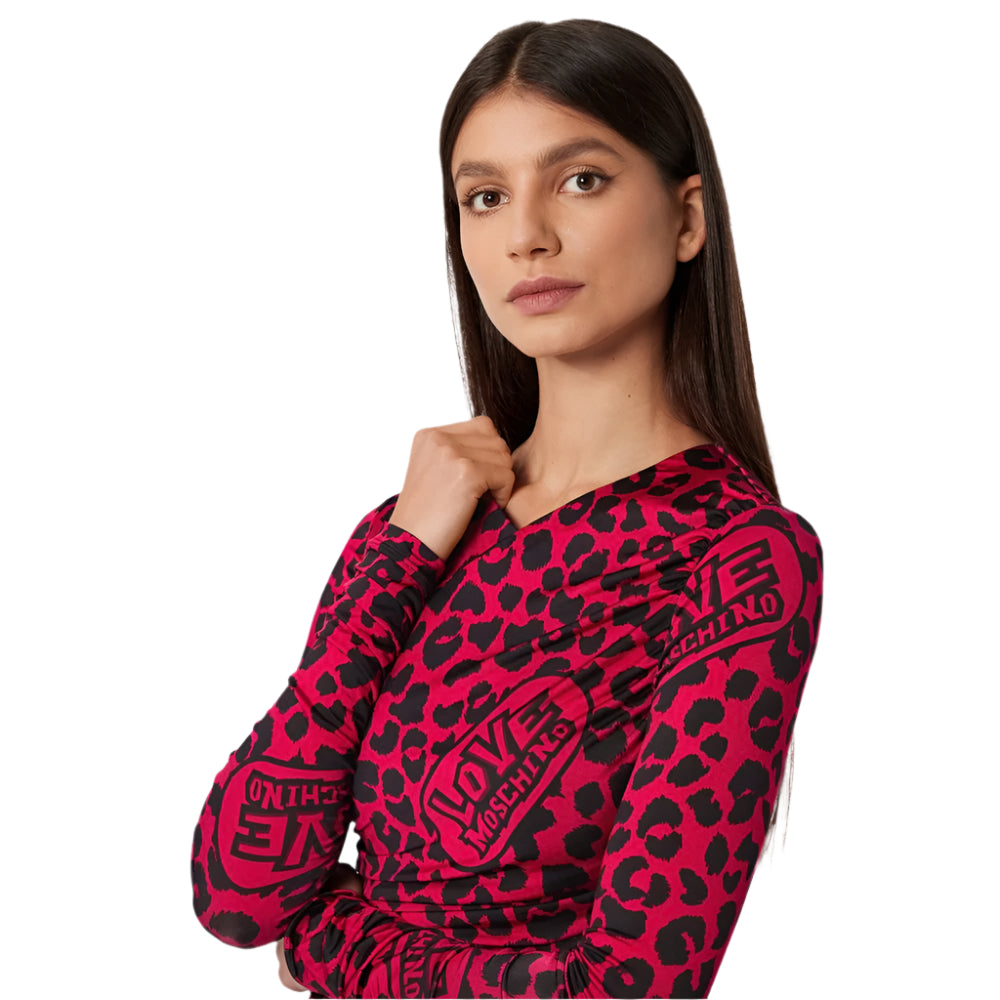 Love Moschino Chic Leopard Texture Dress in Pink and Black