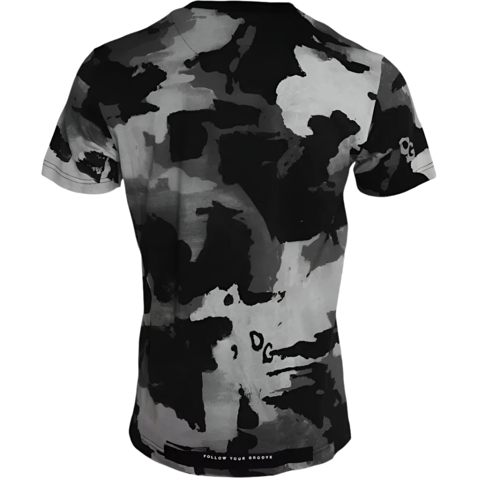 Dolce & Gabbana Black White Camouflage Round Neck T-shirt