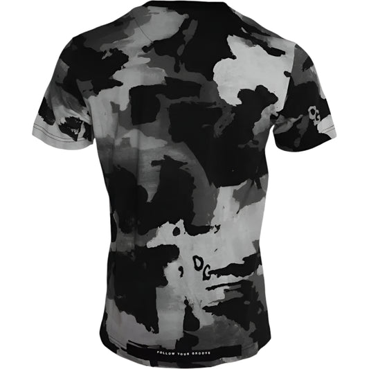 Dolce & Gabbana Black White Camouflage Round Neck T-shirt