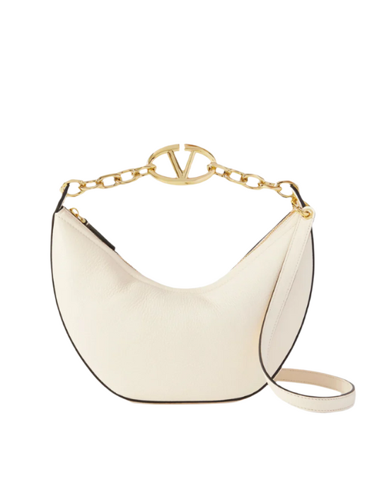 Valentino Garavani Ivory Leather Small Hobo Vlogo Shoulder Bag