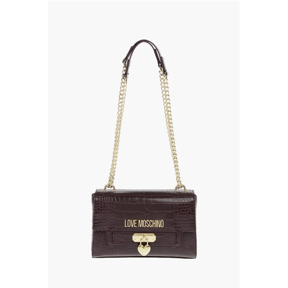 Moschino LOVE Crocodile Printed Faux Leather Crossbody Bag