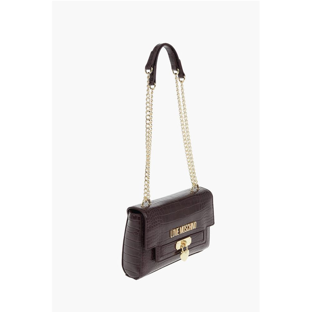 Moschino LOVE Crocodile Printed Faux Leather Crossbody Bag